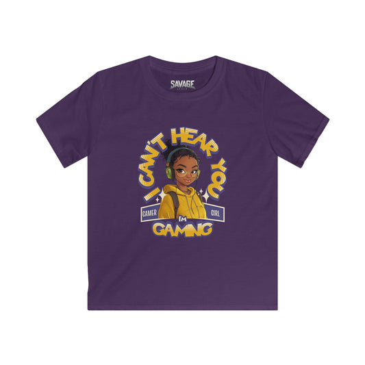 Gamer Girl Kids Softstyle Tee - "I Can't Hear You, I'm Gaming"