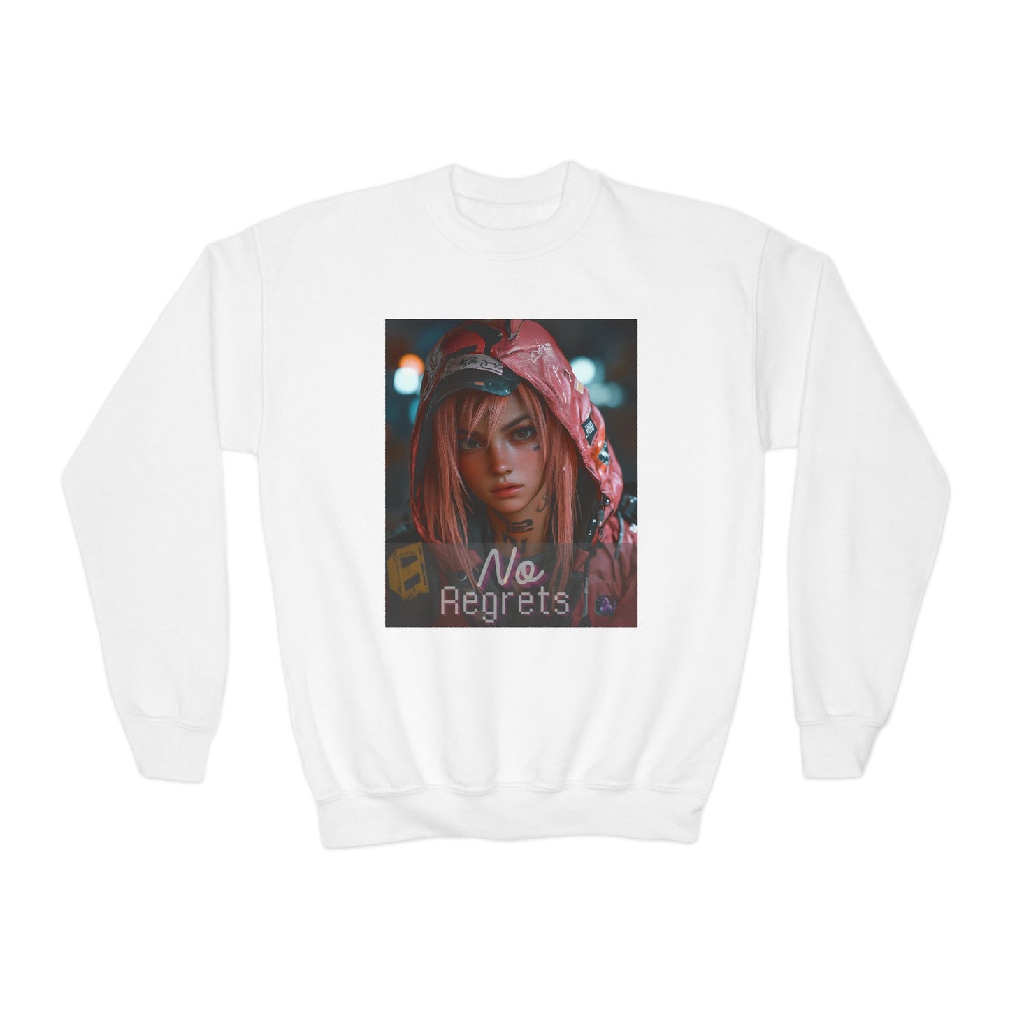 Youth Anime Gamer Crewneck Sweatshirt - No Regrets Design