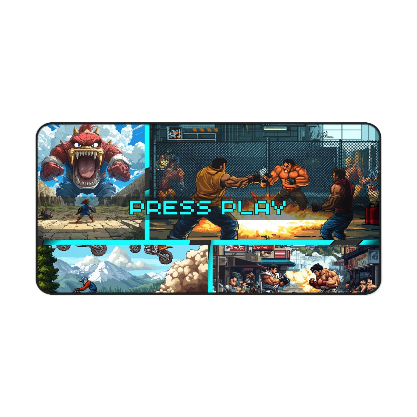 Retro Rewind Nostalgic Video Game Desk Mat - Cyan