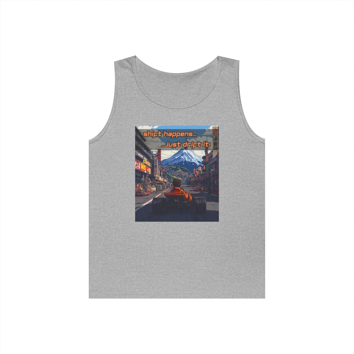 Anime Race Car Unisex Heavy Cotton Tank Top - Shift Happens, Just Drift It