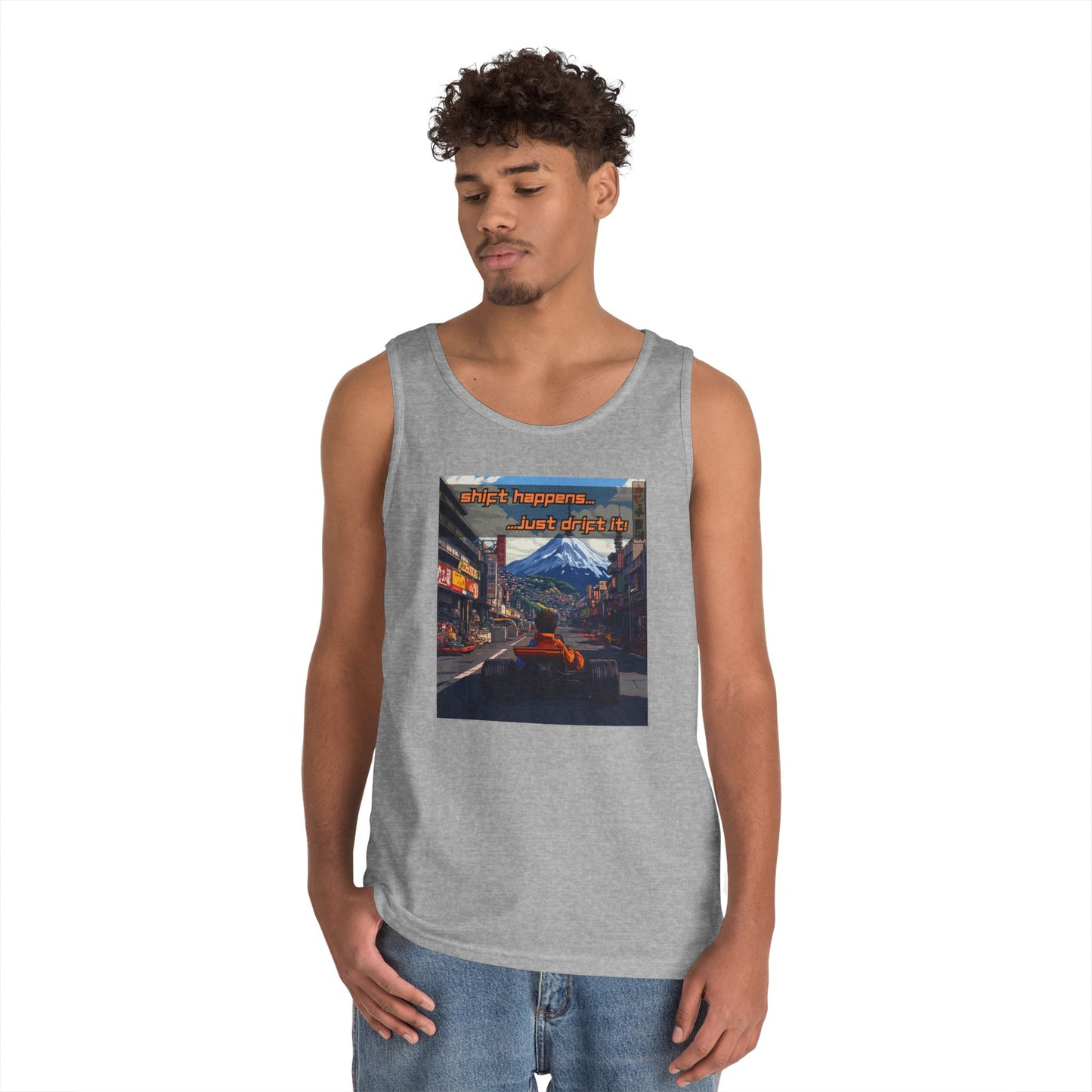 Anime Race Car Unisex Heavy Cotton Tank Top - Shift Happens, Just Drift It