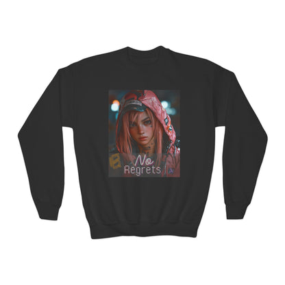 Youth Anime Gamer Crewneck Sweatshirt  -  No Regrets Design