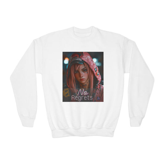 Youth Anime Gamer Crewneck Sweatshirt  -  No Regrets Design