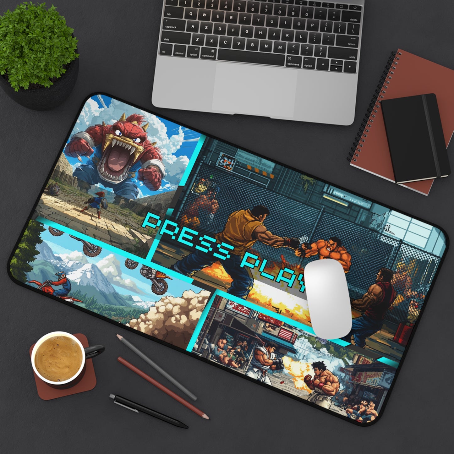 Retro Rewind Nostalgic Video Game Desk Mat - Cyan