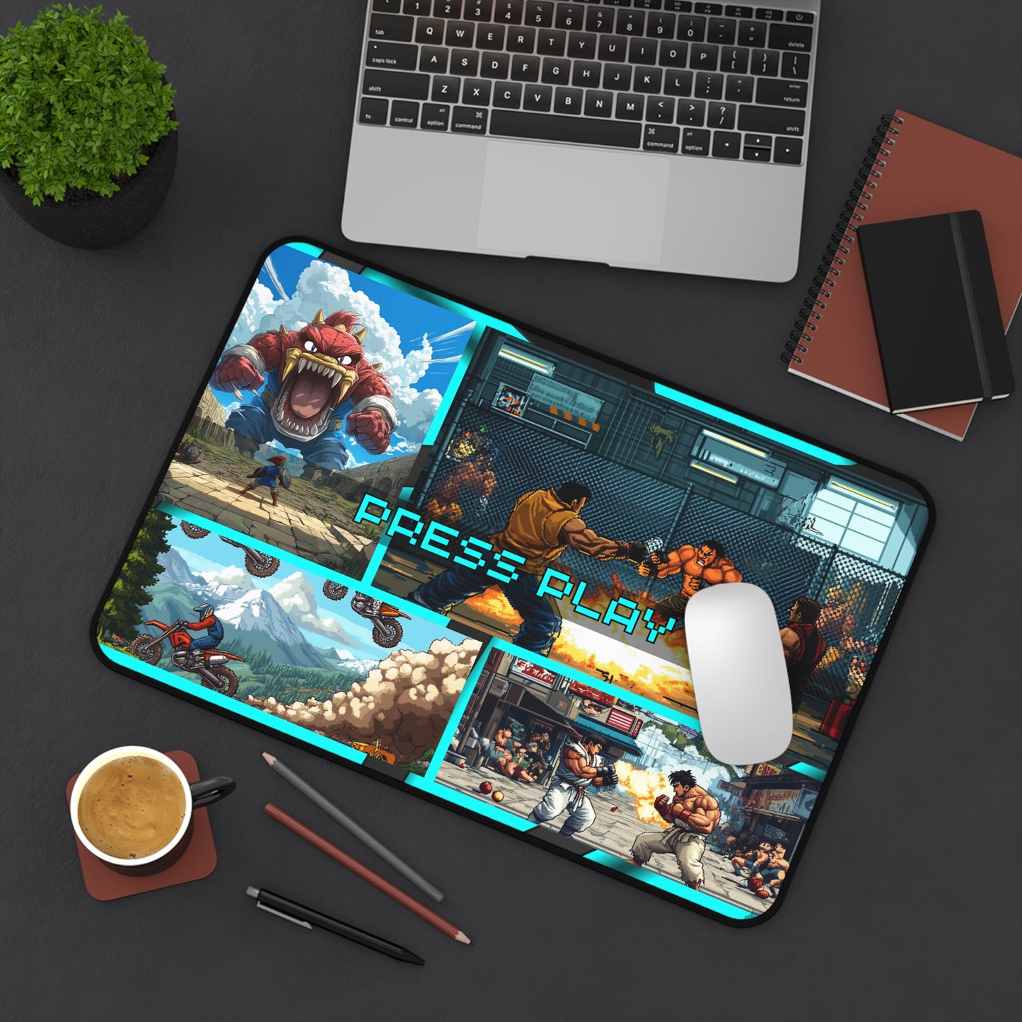 Retro Rewind Nostalgic Video Game Desk Mat - Cyan