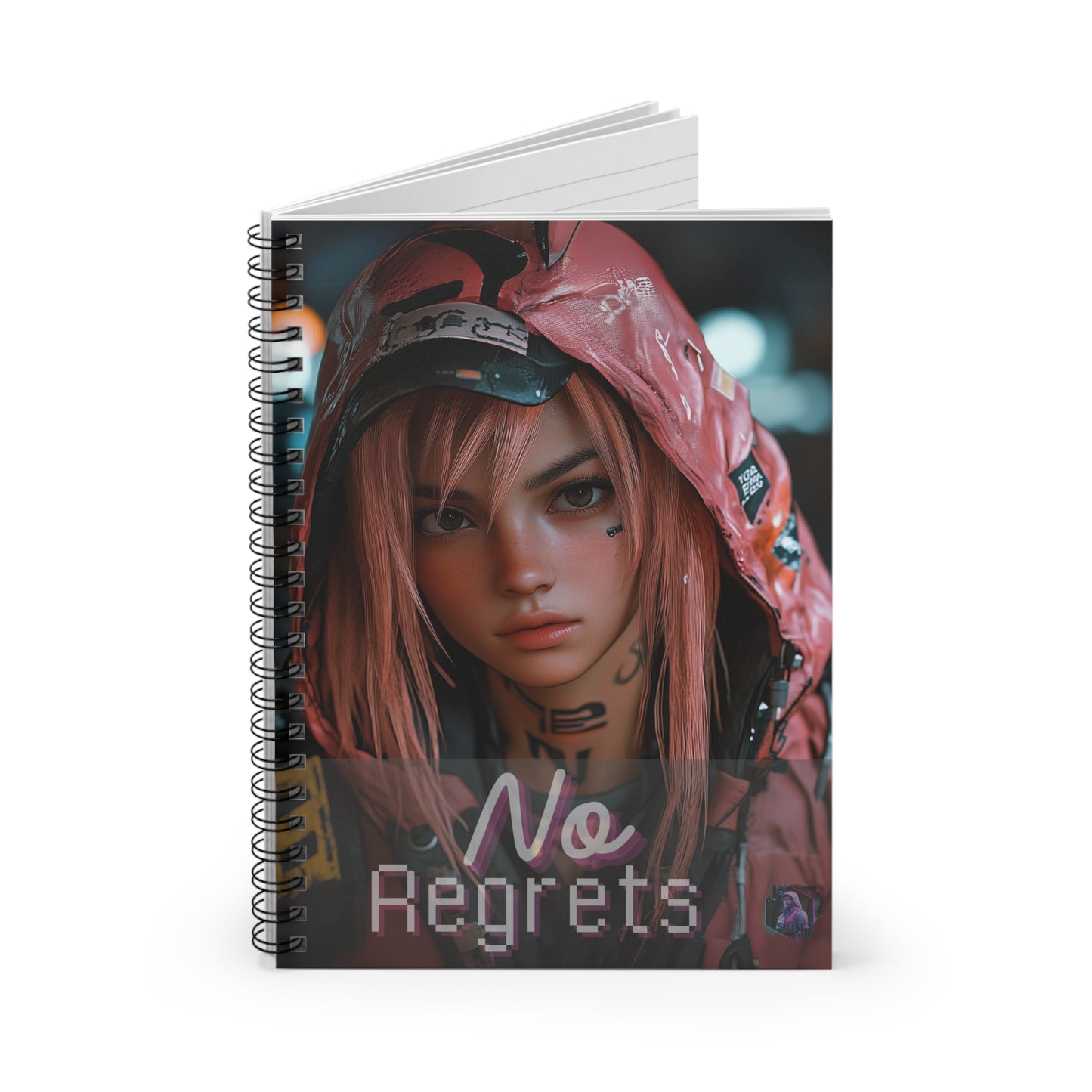 Ruled Line Spiral Notebook - Anime Gamer Girl No Regrets Design