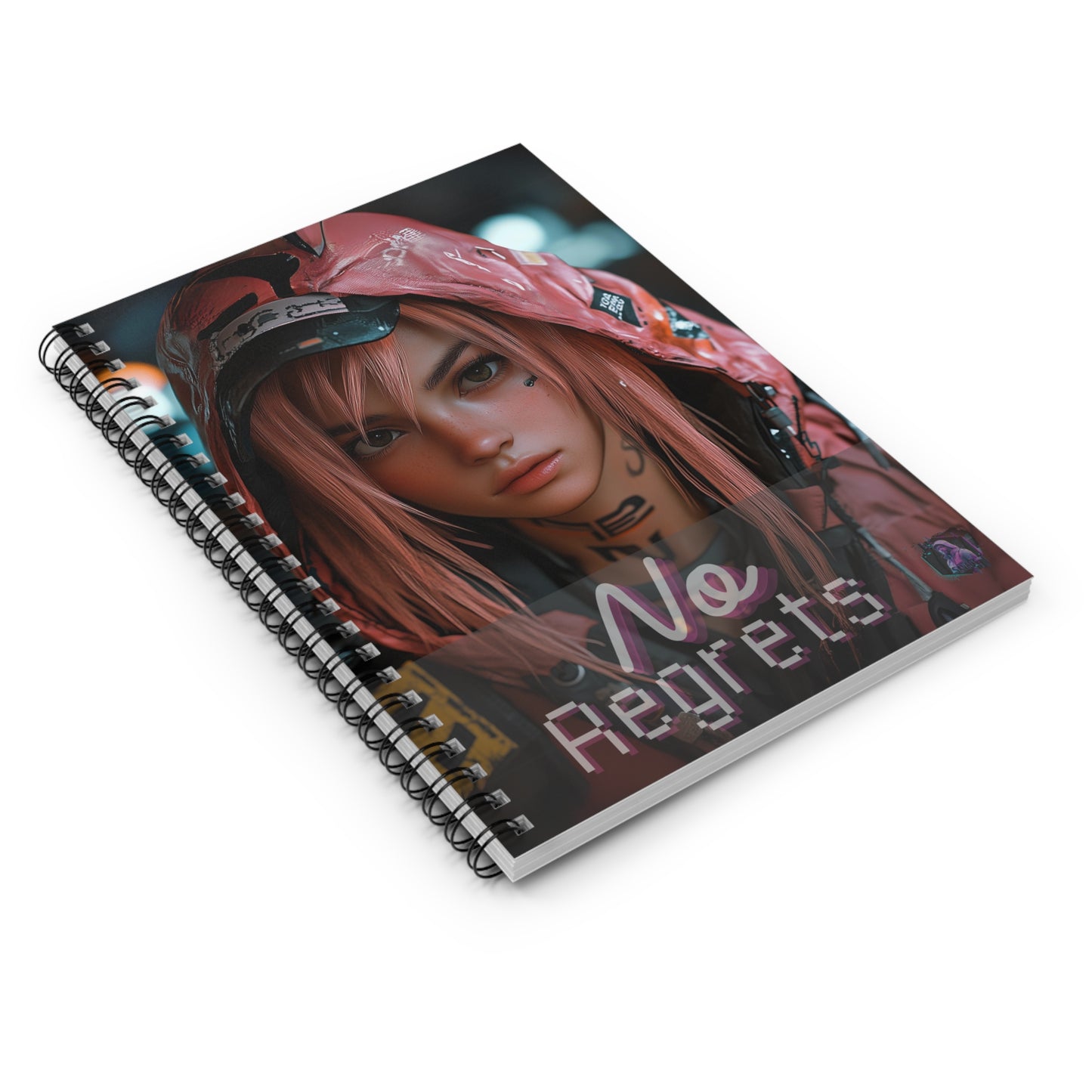 Ruled Line Spiral Notebook - Anime Gamer Girl No Regrets Design