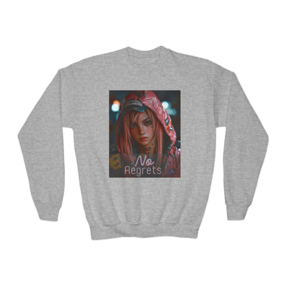 Youth Anime Gamer Crewneck Sweatshirt  -  No Regrets Design