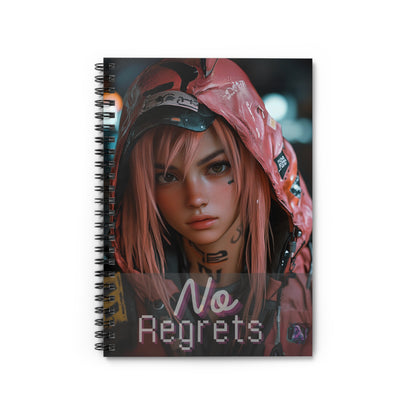 Ruled Line Spiral Notebook - Anime Gamer Girl No Regrets Design