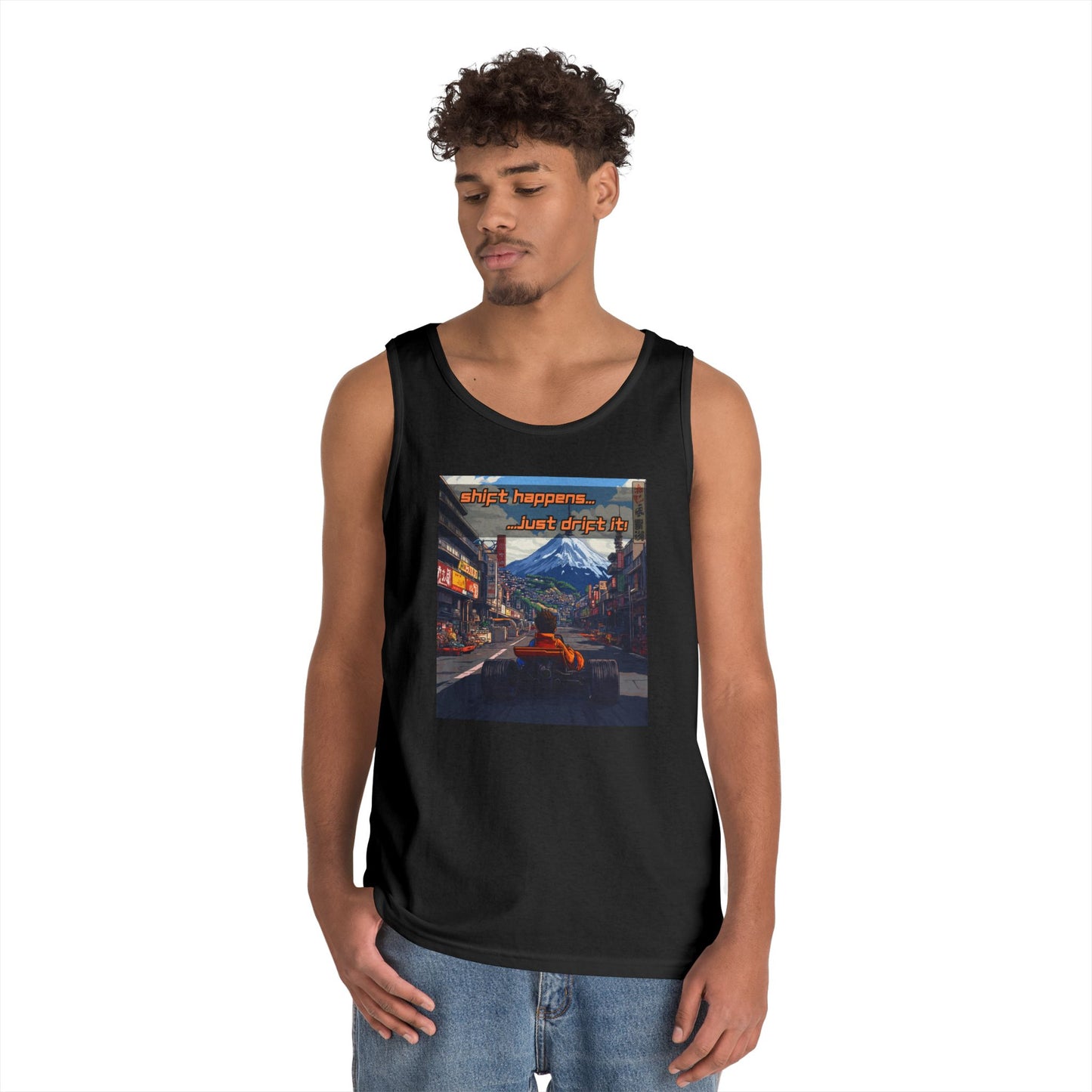 Anime Race Car Unisex Heavy Cotton Tank Top - Shift Happens, Just Drift It