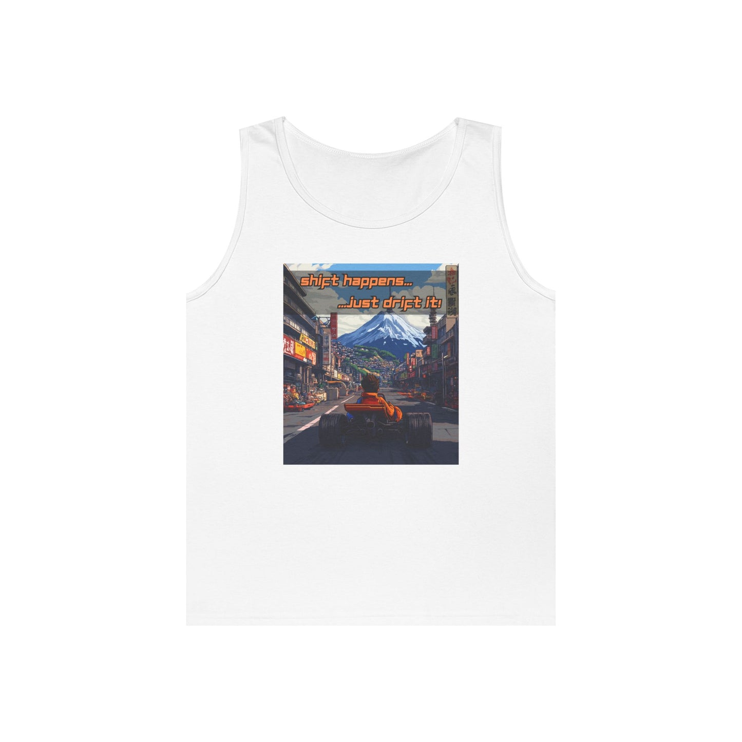 Anime Race Car Unisex Heavy Cotton Tank Top - Shift Happens, Just Drift It