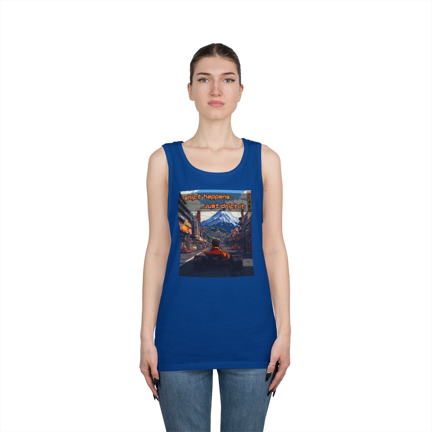 Anime Race Car Unisex Heavy Cotton Tank Top - Shift Happens, Just Drift It